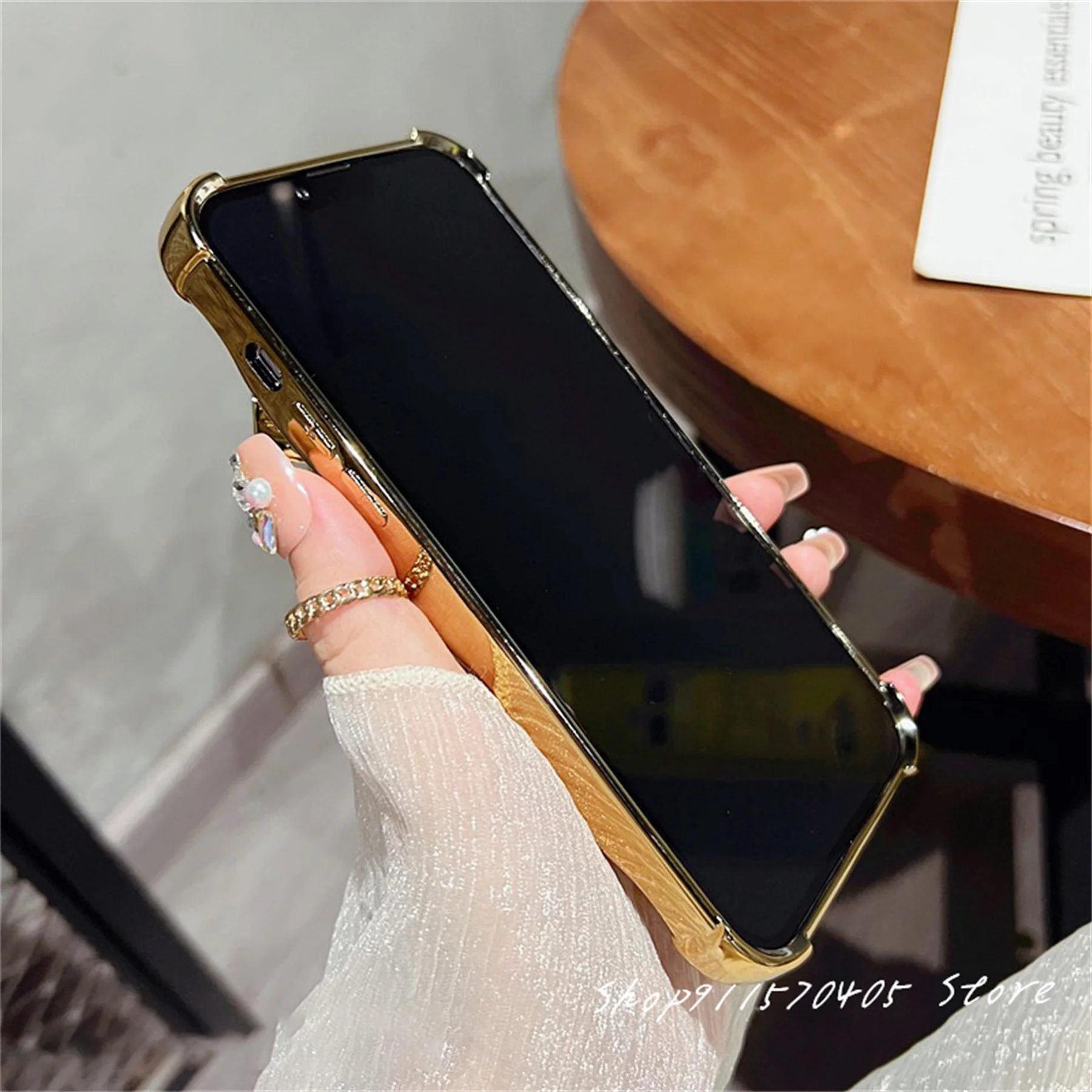 Luxury Korean Plating Rhombus Glitter Rhinestone Crystal Bracelet Chain Phone Case for iPhone 11 12 13 14 15 Pro Max Back Cover
