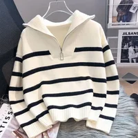 Sweater pullover women Spring and Autumn underwear New zipper stripe underlay short style popular premium sweater female - Image 2