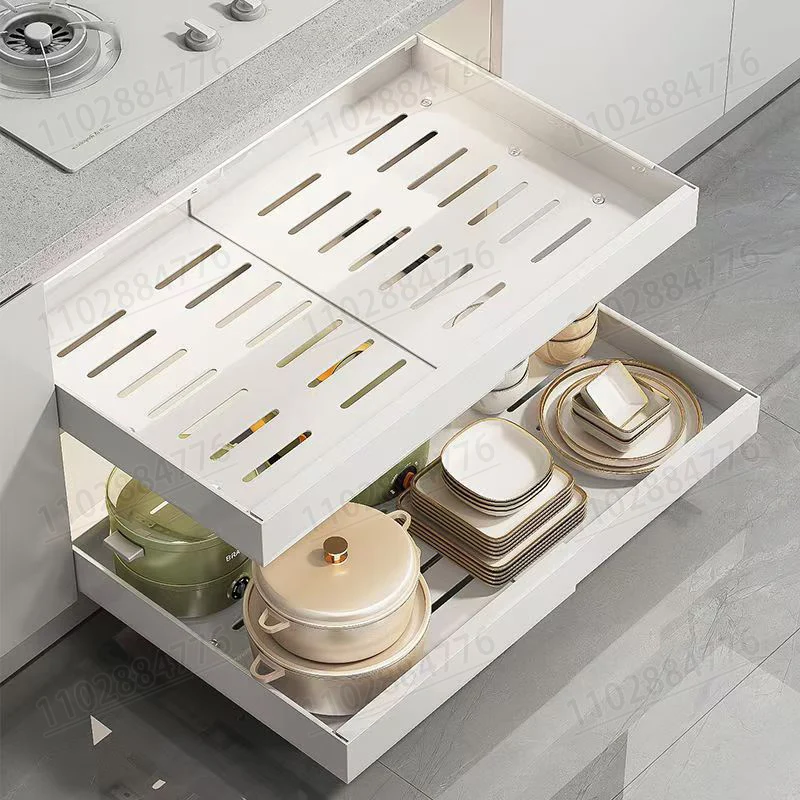 Expandable Kitchen Drawer Rail Storage Rack Dish Basket Spice Bottle Storage Divine No-Punch Pull-Out Storage Racks