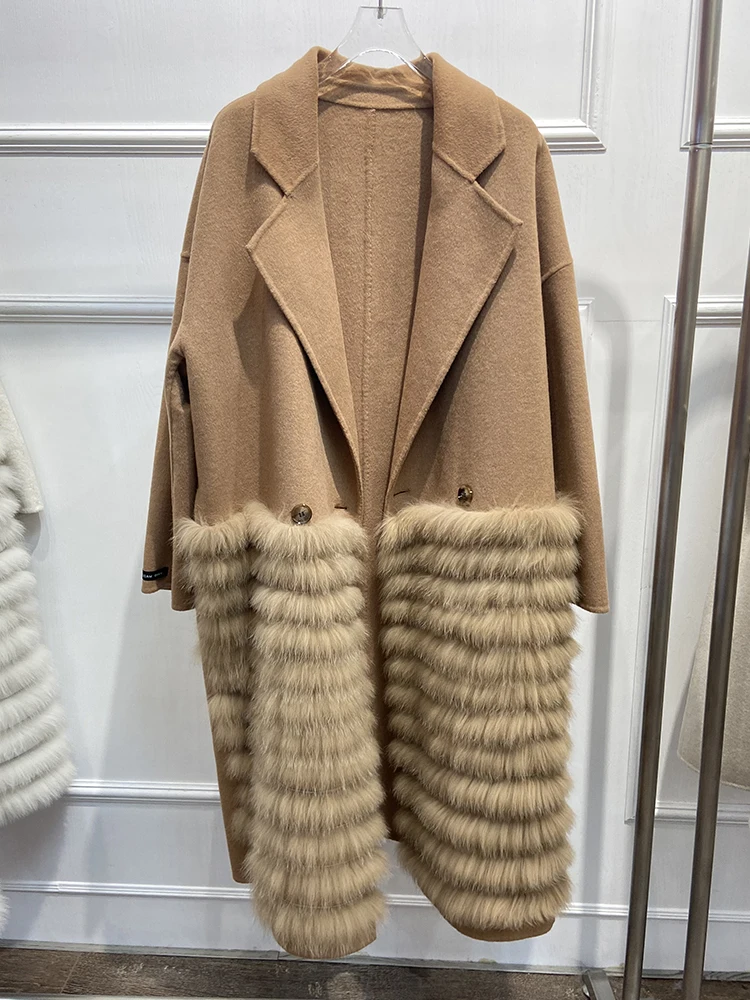 

2023 Woolen fur,New famous Luxury Women's Winter Natural Real Fox Fur coats outerwear korean style elegant real Woolen Long coa