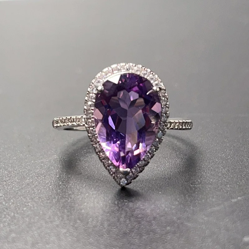 

VVS Grade Natural Amethyst Ring for Party 9mm*13mm 4ct Amethyst Silver Jewelry 925 Silver Crystal Ring for Daily Wear