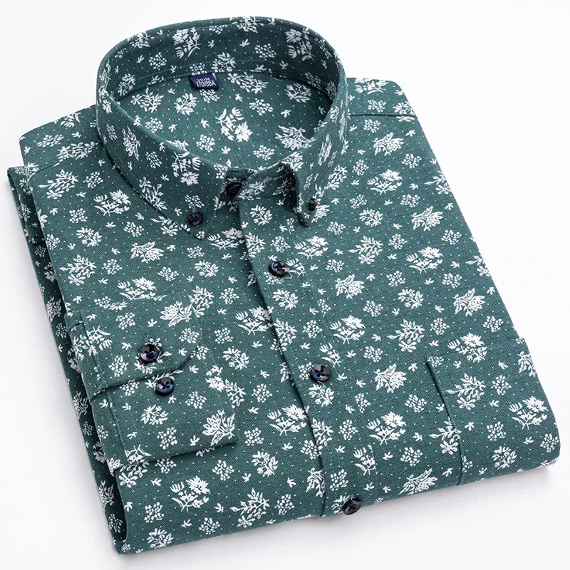 

Men’s 100% Cotton Long Sleeve Shirts Vintage Floral Print Breathable Office Dress Shirt Casual Fashion Standard Workwear Shirts
