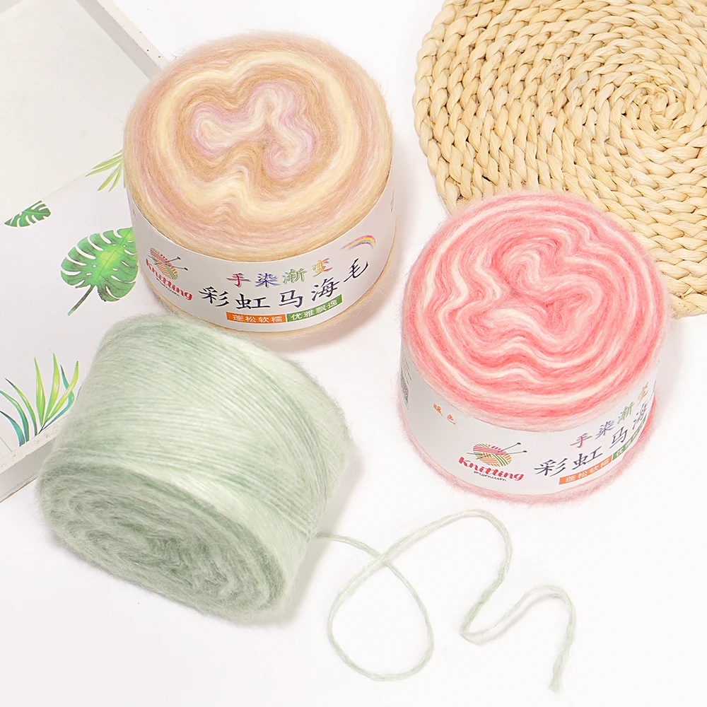 100g/Lot 330 Yards Rainbow Mohair Yarn For Knitting And Crochet Scarf Sweater Etc Anti-Pilling Anti-Static Eco-Friendly MHM Knitting Yarn Knitting Wool Yarn Crochet Yarn