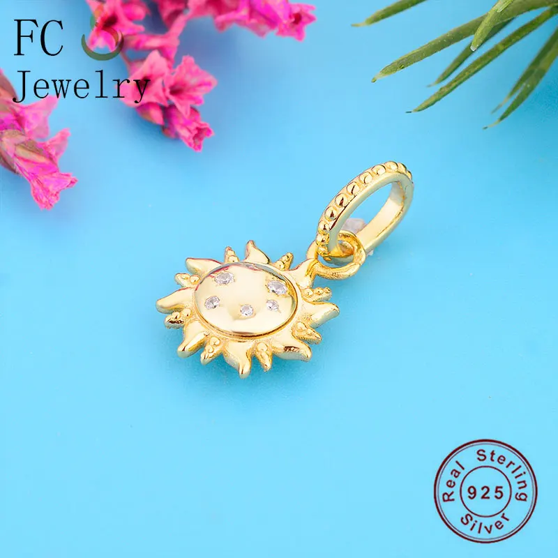 

FC Jewelry Fit Original BrandCharms Bracelet 925 Silver Gold Color Sunflower Cubic Zirconia Pendant Bead Making Berloque 2020