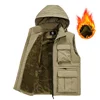 2025 Winter Men's Cargo Vest Thick Fleece Warm Sleeveless Jacket Hooded Tactical Coat Men Pockets Workwear Outdoor Waistcoat 1