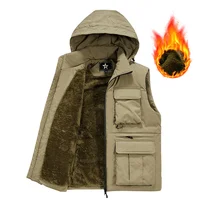2025 Winter Men's Cargo Vest Thick Fleece Warm Sleeveless Jacket Hooded Tactical Coat Men Pockets Workwear Outdoor Waistcoat 1