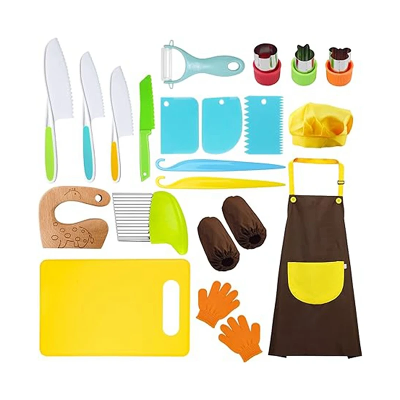 

22-Piece Children's Kitchen Tool Set Cutting Board, Apron, Hat, Cooking Toys To Cultivate Children's Hands-On Ability