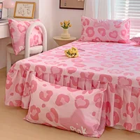 1PC Pink Leopard Print Bed Cover Bed Mattress Lace Bed Skirt Single Ful Queen King Size Bedsheets Skirts (Pillowcase Need Order) 2