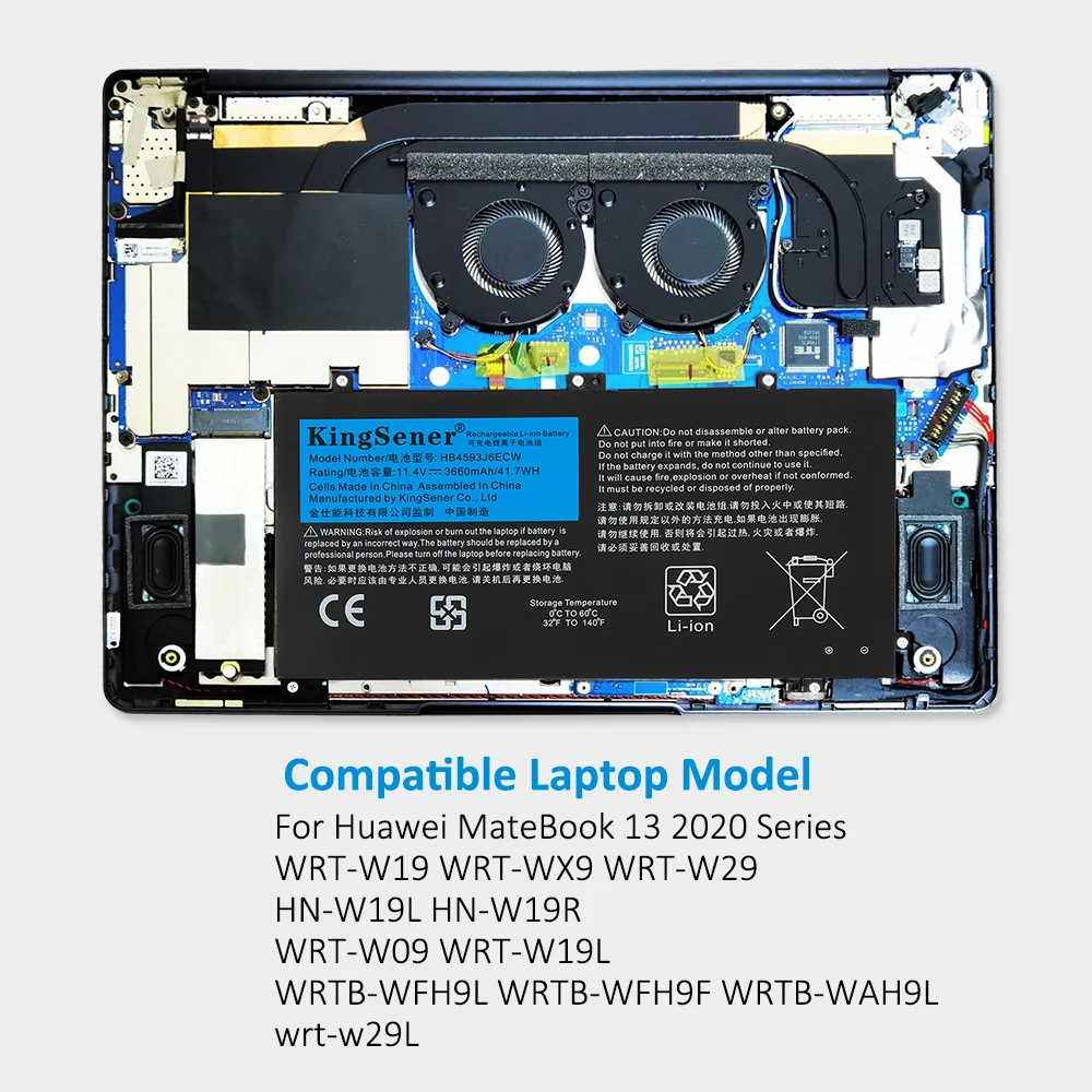 Kingsener-bateria para Huawei Matebook 13 Hb4593j6ecw Wt-w19 Wx9 W29 i7 Hn-w19l W19r Wrt-w09 W19l Notebook 11.4v 3660mah - Imagem 3