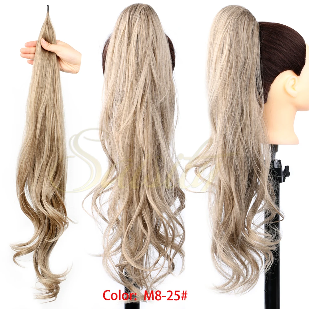 Saisity Ombre Synthetic 32Inches Long Layered Ponytail Available Mixed Color Curly Flexible Ponytail Wrap Around Hairpieces