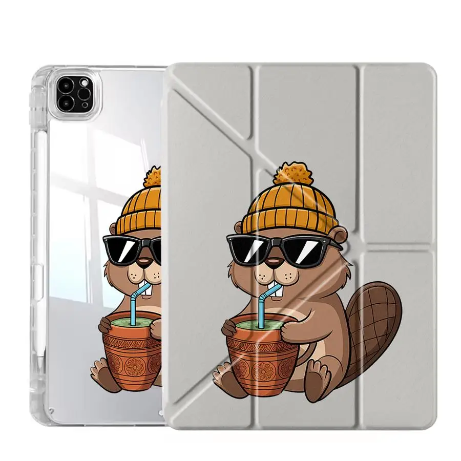 Coffee Bear Beaver Holder Cover Tablet Case - Y-Fold Design
