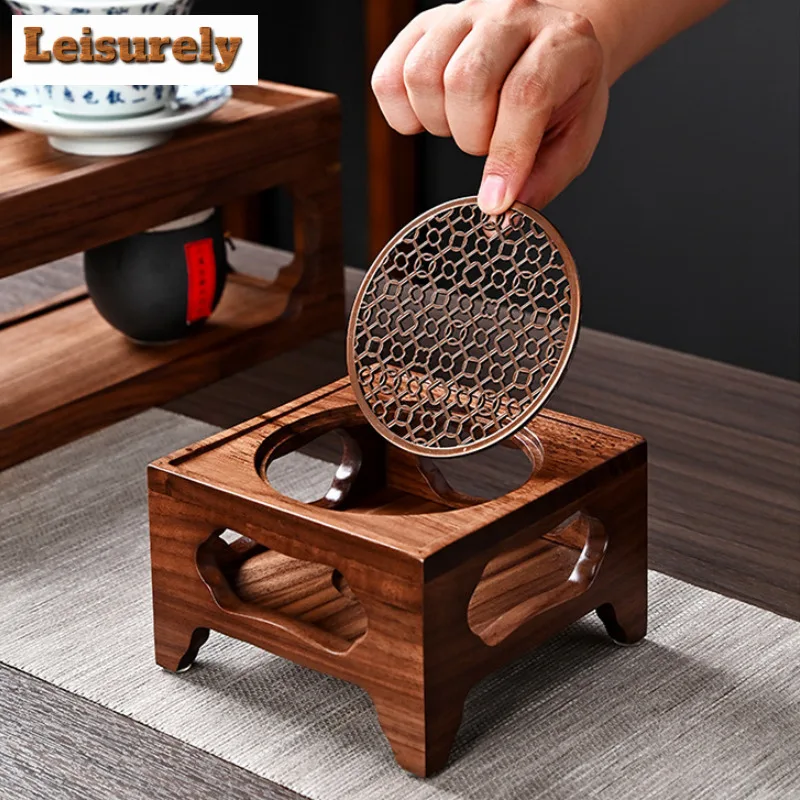 Zen Walnut Four Legged Warm Tea Stove Handamde Solid Wood Candle Heating Base Chinese Style Cooker Tea Aromatherapy Tea Ceremony