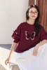 VIMLY Women Simple Sweatshirt With 3D Butterfly Embroidery 2025 Spring O-Neck Office Lady Pullover Loose New Year's Sweatshirt 5