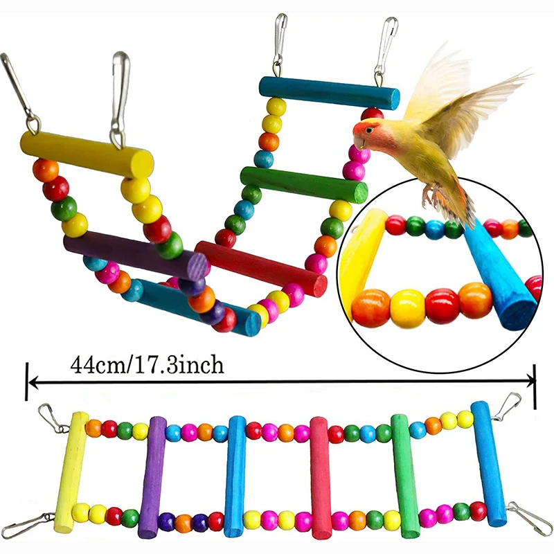 11Pcs/7pcs Bird Cage Toys for Parrots Wood Birds Swing Reliable Chewable Bite Bridge Wooden Beads Shape Parrot Toy Bird Toys 4