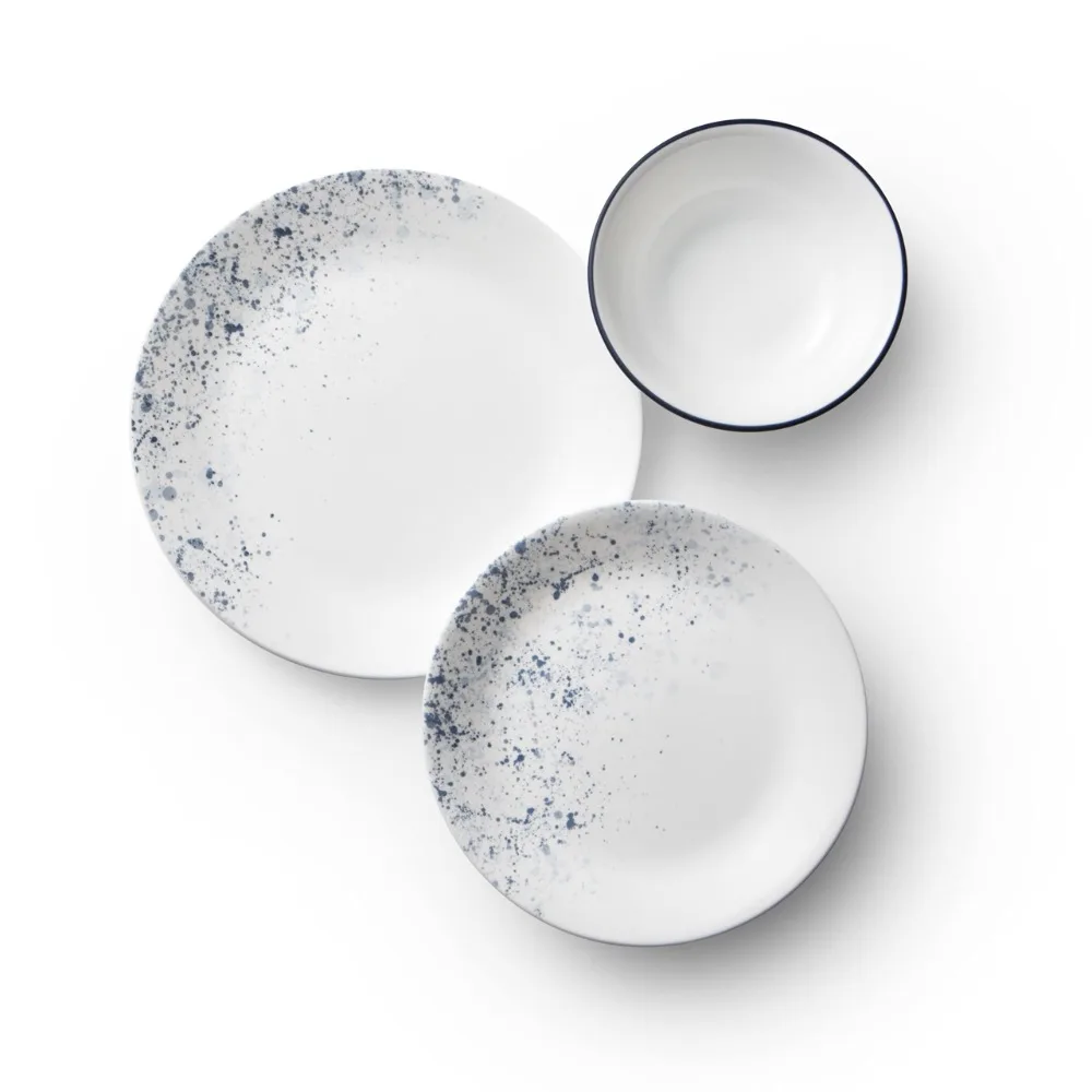 18-Piece Service for 6 Dinnerware Set, Lightweight Round Plates and Bowls Set, Indigo Speckle