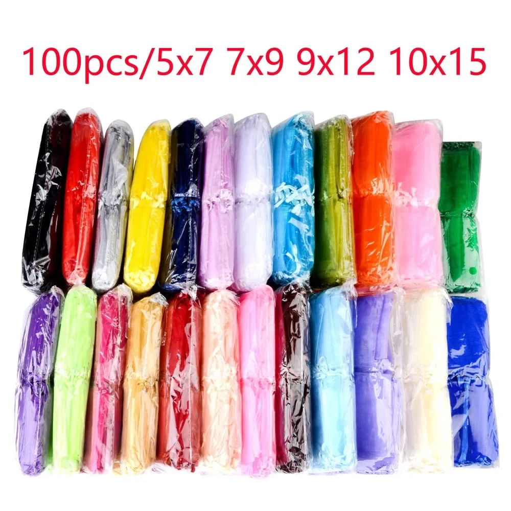 100pcs/lot Wholesale Organza Bags 5*7 Drawable Wedding Packaging Gift Bag Party Jewelry Bags Pouches