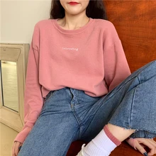 

T-shirts Womens Long Sleeve Cropped Tops Letter Printed Sweet Girls O-neck Lovely All-match Chic Female Loose Ulzzang New Trendy