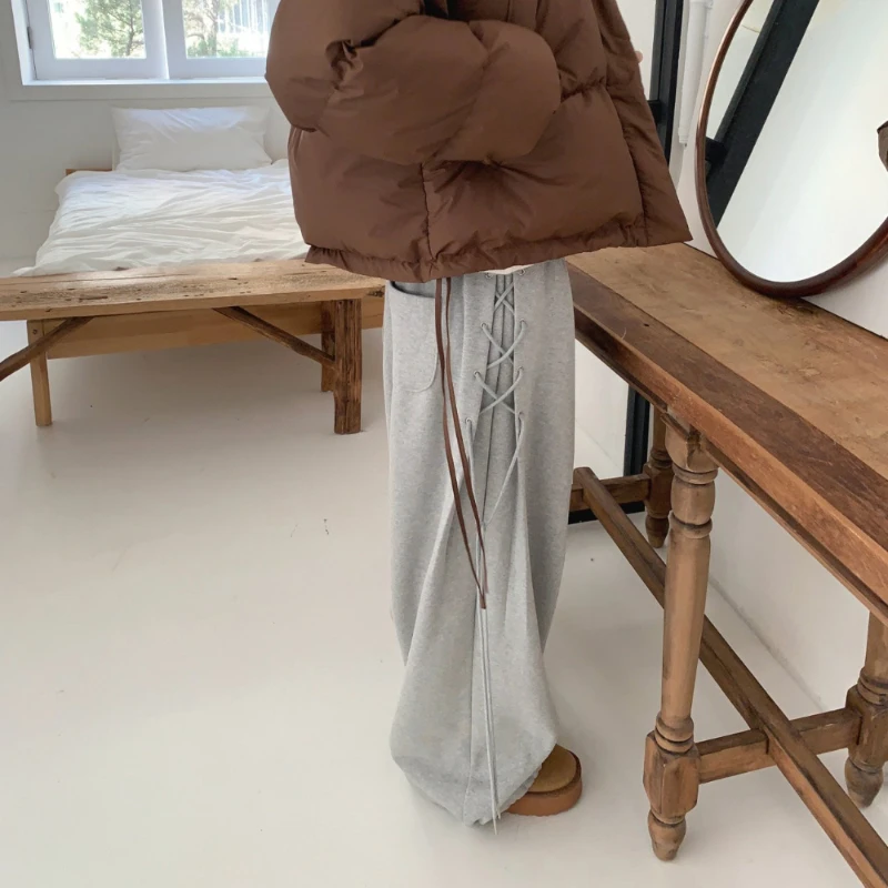 Y2K Side Eyelet Sweatpants Lace Up Drawstring Pants Streetwear Women Korean Pop Clothes Trend Harajuku Classic Baggy Trousers 6