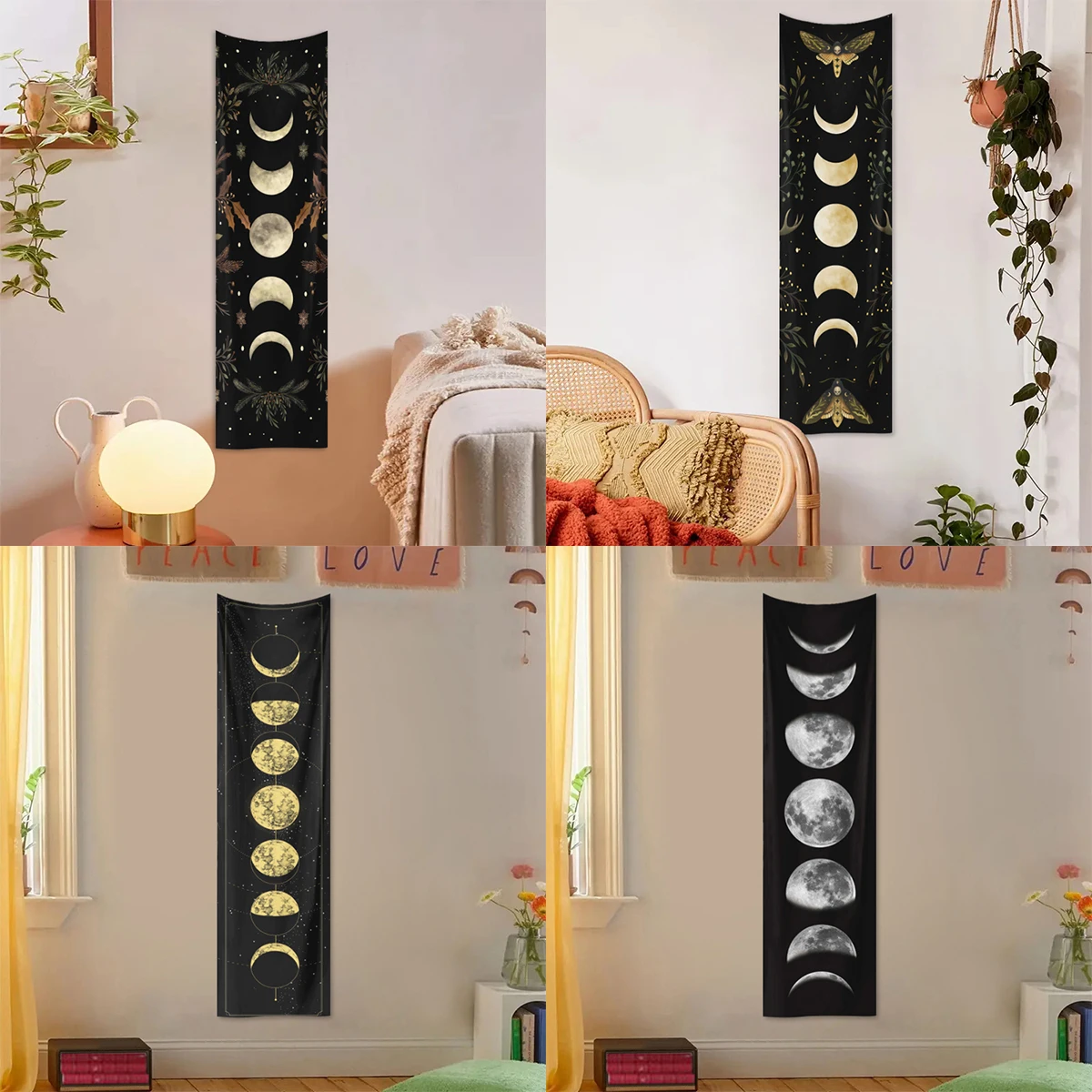 1pc Moon phase tapestry, plant flower butterfly tapestry, moth tapestry ...