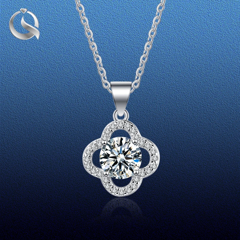 

1 Carat Four Leaf Clover Moissanite 925 Sterling Silver Zircon Necklace Pendant Luxury Jewelry Women's Neck Chain Wholesale Gift