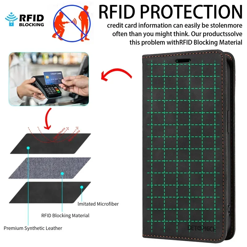Premium Magnetic Wallet Case - PU Leather Flip Cover with Stand and Card Slots