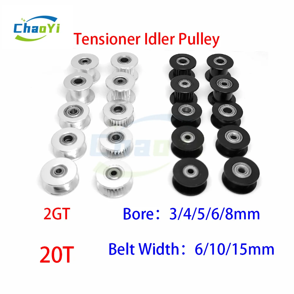 2GT 20 Teeth Tensioner Bore 3/4/5/6/8mm GT2 Idler Pulley For Belt Width 6/9/10/12/15mm 3D Printer Parts Guide Synchronous Wheel 3D Printer Accessories Timing Belt Pulley Fixed Pulley Timing Pulley Belt Pulley Roller Guide Wheel