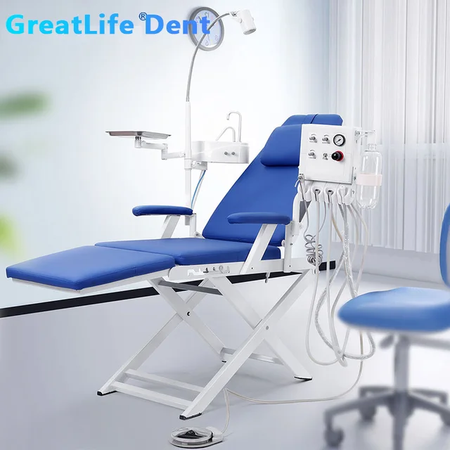 New Original Dental Folding Chair with Led Lamp and Portable Air Turbine Unit and Water Flushing Dental Portable Chair Set