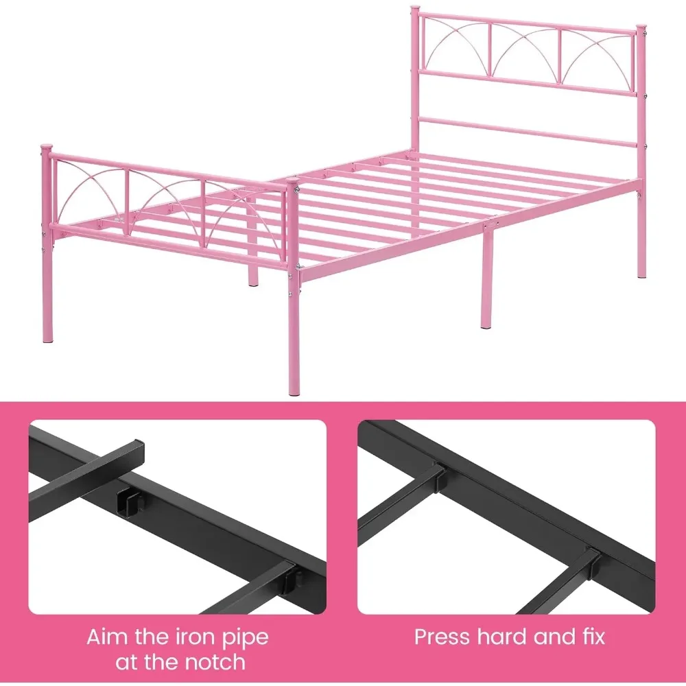 Platform Bed Frame with Headborad&Footboard,12.2 inches,No Box Spring Needed,Simple Assembly,Furniture(Pink,Twin) 5
