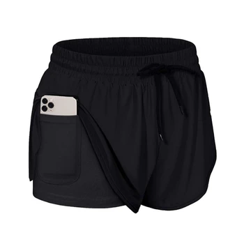2 in 1 Quick Dry Running Shorts For Women Workout Shorts Double Layer Shorts with Pockets Athletic Yoga Shorts Sport Gym Shorts 2