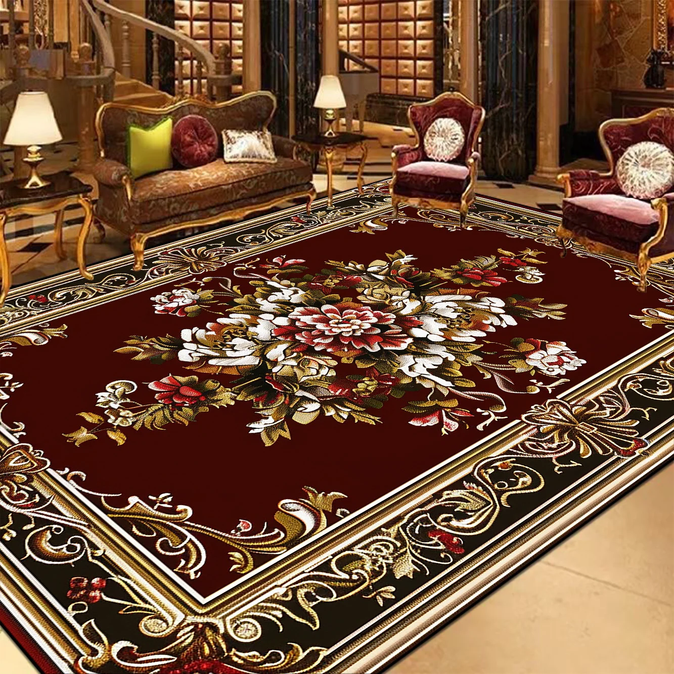 European Style Red Rugs for Living Room Luxury Home Decor Carpet Large Size Non-slip Lounge Rug Bath Absorbent Rugs Customizable 2