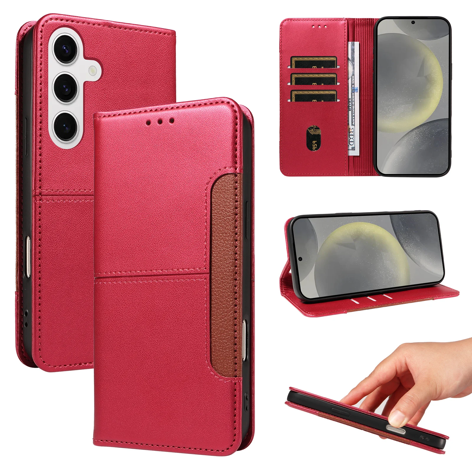 Magnetische Flip-Schutzhülle mit Mehrfach-Kartenfächern für Samsung S20Fe/S21/S22/S23/S24/S25/S26Ultra, Leichte und Tragbare Kunstleder-Handyhülle – Detail 11