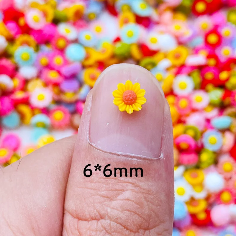100Pcs New 6mm Cute Mixed Mini Flower Flat Back Resin Cabochons Scrapbooking DIY Jewelry Craft Decoration Accessorie J58