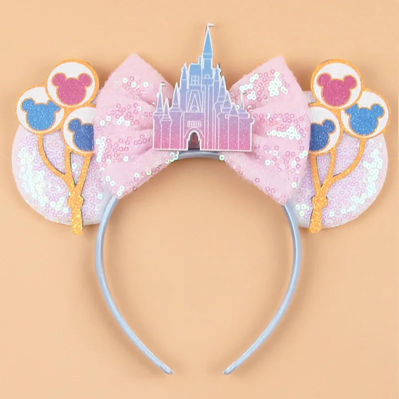 Disney Children's Birthday Mickey Headbands Mickey Ears Hair Accessories Colorful Letter Sparkle Bow Amusement Park Headwear