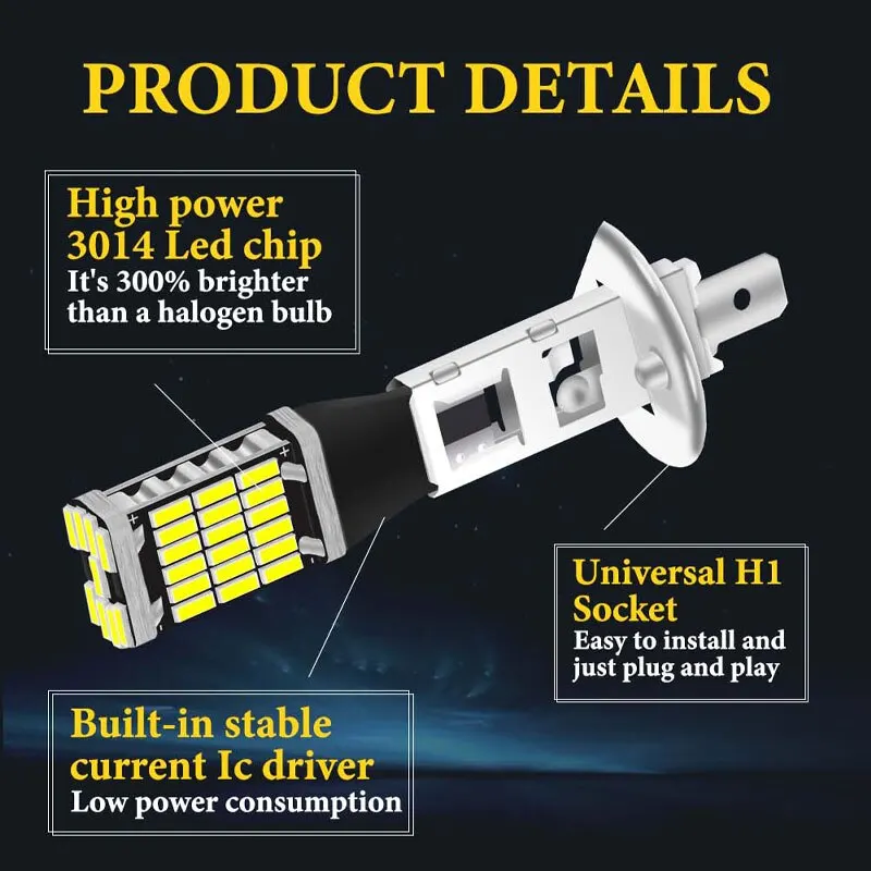 LED Fog Light H1 LED H3 4014 Chips 45SMD Lamps Bulb Lens 12V Car Bulb Lamps Super Bright Driving DRL Auto Lamp 2PCS