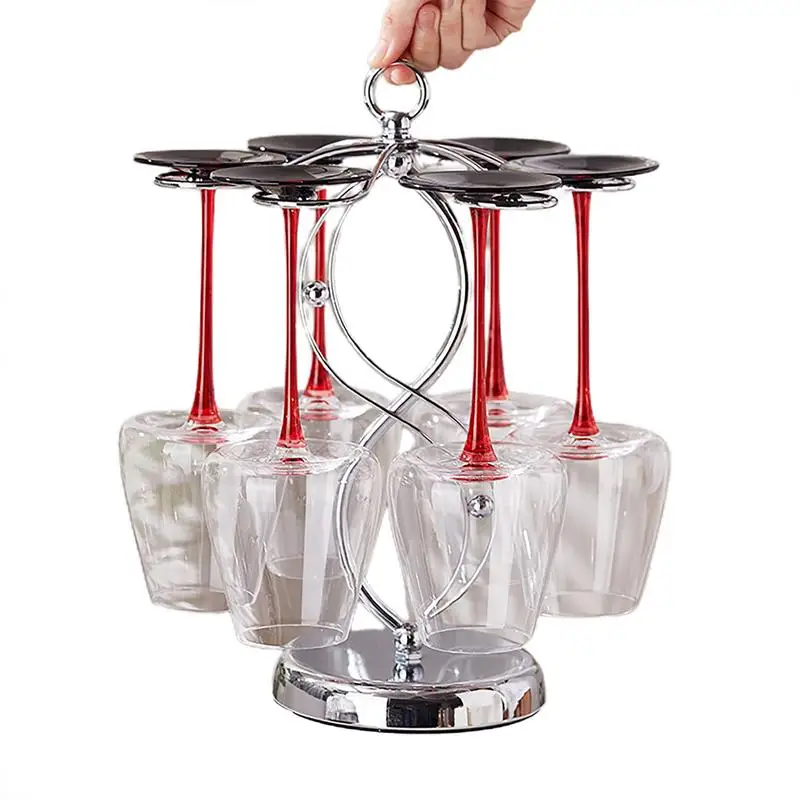 

Отдельно стоящая железная стойка для бокалов, подставка для стаканов с 6 крючками, Рабочая поверхность с дизайном из прокрутки для кухни, домашнего хранения