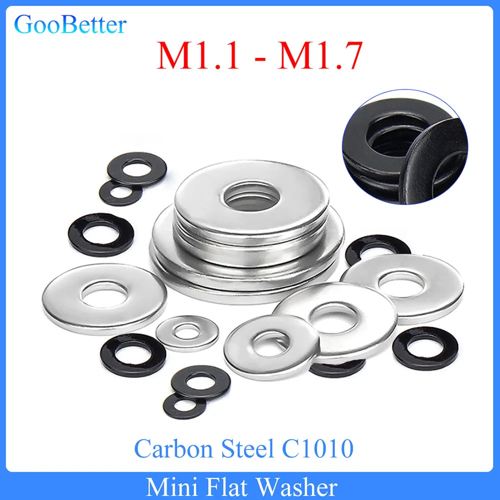 100Pcs/lot Mini Flat Washer M1.1 M1.2 M1.3 M1.4 M1.5 M1.6 M1.7 Carbon Steel C1010 Adjusting Shim Gasket Precision Flat Washer