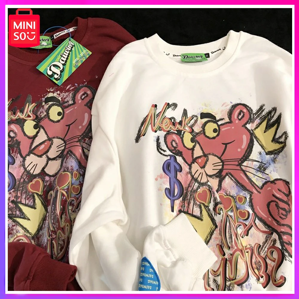 

2023 Miniso Pink Panther New Autumn Couple Stylish Good-Looking Comfortable Loose Hoodie White Red Birthday Christmas Girl Gift