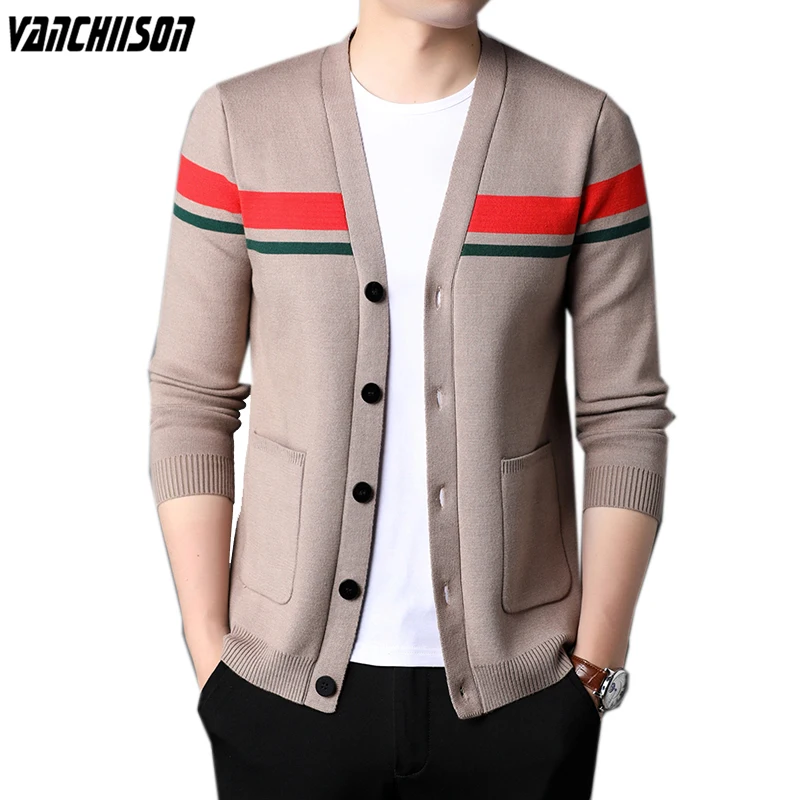 

Men Sweater Cardigan Jacket Outwear Bars England Style Casual V Neck Buttons Down for Autumn Winter Male Fashion 00138