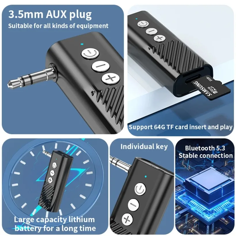 3 IN 1 Wirless Receiver Transmitter Bluetooth 5.3 Support TF Card Transmission With 3.5MM Metal For TV Headphones Car