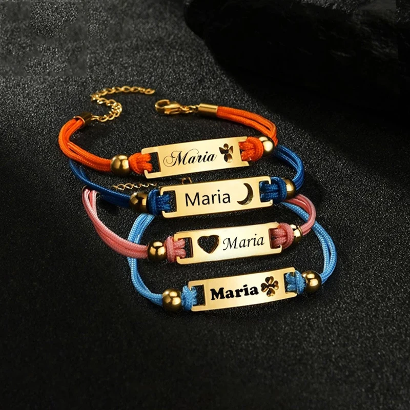 

Baby Jewelry Engraving Name Bar Bracelet Stinless Steel Pendant Rope Chain Custom Nameplate Bracelet For Cute Girl Boy