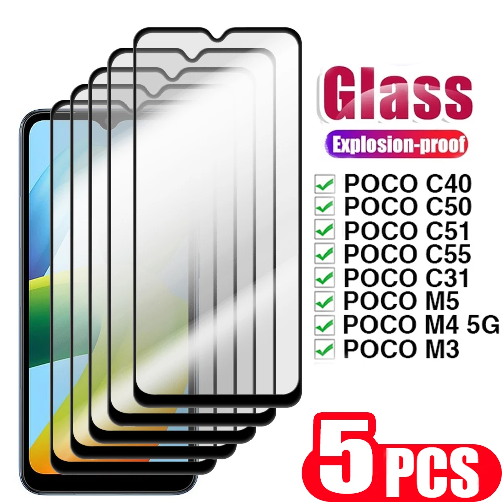 

5PCS For xiaomi Poco M5 M4 5G C55 C50 C40 C51 M3 C31 F5 Pro Tempered glass full cover screen protector glass HD protective film