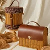 Rattan Woven Handbag with Storage Box Forest Department Pastoral Beach Holiday Wind Female Bag INS Wind Handbag 2