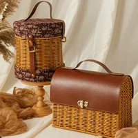 Rattan Woven Handbag with Storage Box Forest Department Pastoral Beach Holiday Wind Female Bag INS Wind Handbag 2