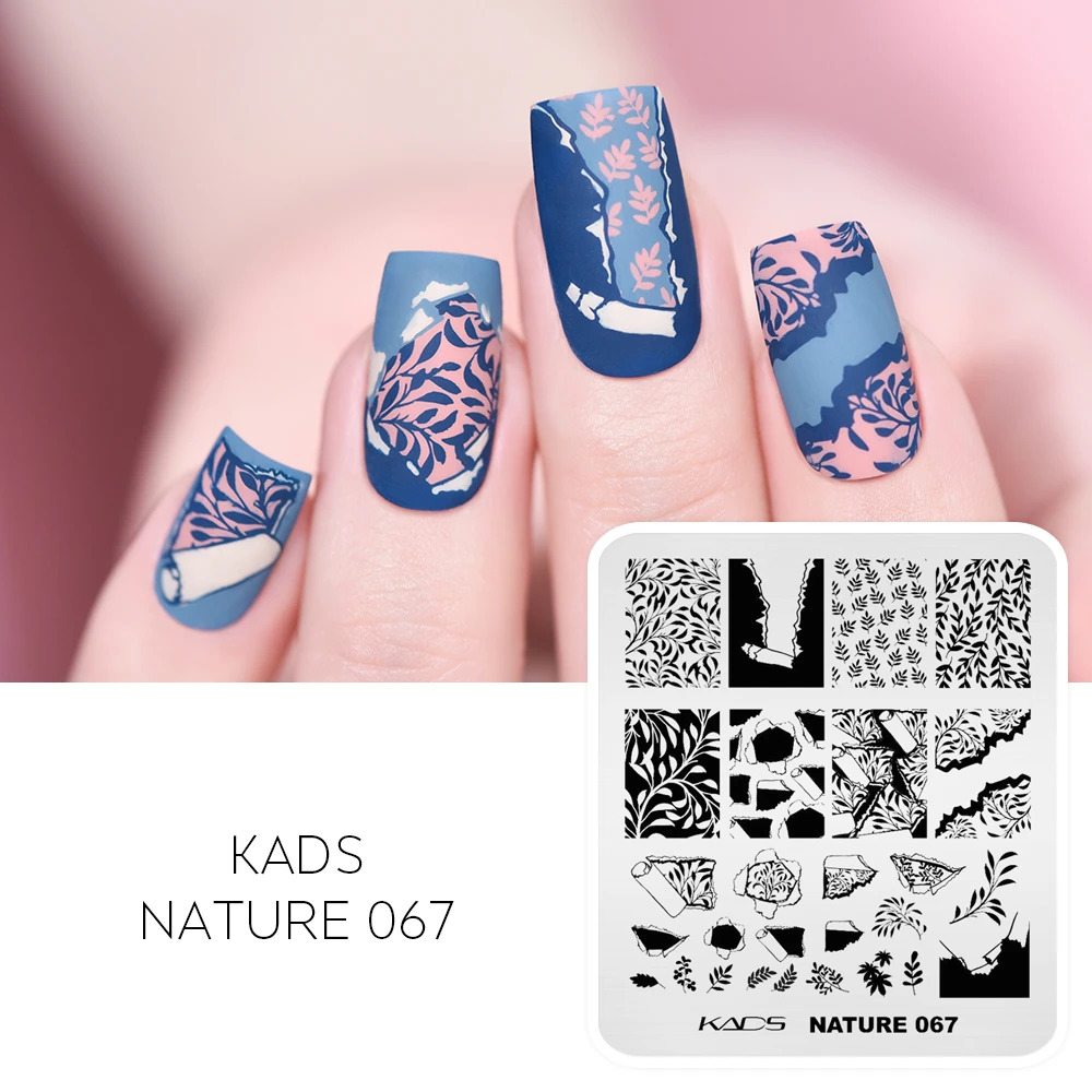 kads nature 067 nail stamping plates nail art template stainless steel wallpaper leaf design nails print stencils for nails aliexpress