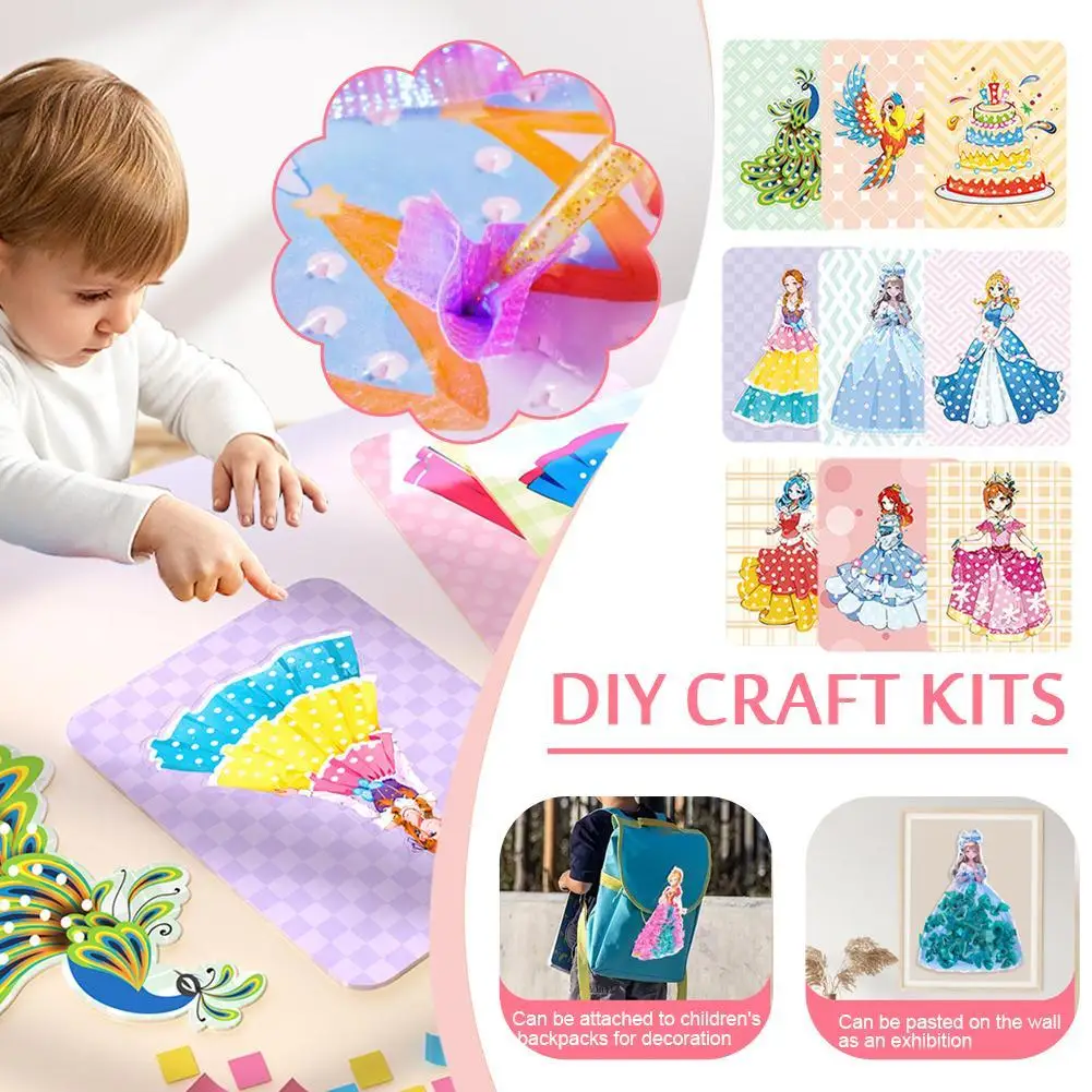 

DIY Craft Kits Handmade Princess Dress 3D Pasted Painting Creative Toys Dress Up Doll With Colorful Princess Dress For Kids Gift