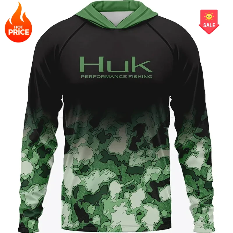 남성용 낚시 셔츠 의류 HUK 긴 소매 티셔츠 UPF 50 후드 자외선 차단 Uv 통기성 낚시 낚시복 재킷