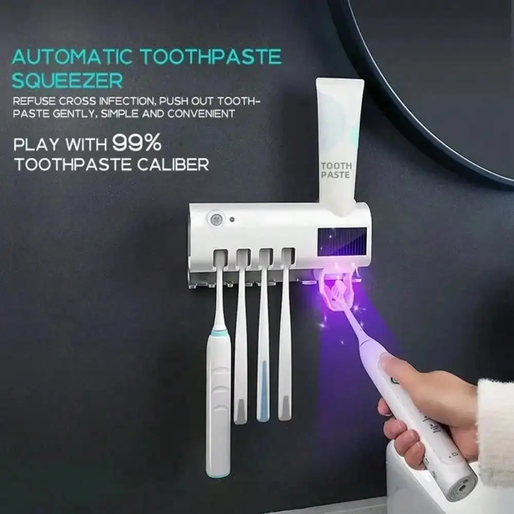 UV Toothbrush Sanitizer Holder Toothpaste Dispenser Wireless Charging & Solar Panel Revolutionize Oral Hygiene
