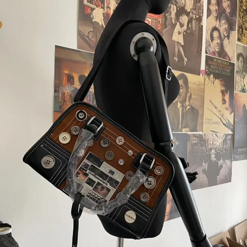 Handbag Handmade Button Trend Personality Shoulder Bag for Women New Fashionable Creative Funny Cool Handsome Creative Tote Bag