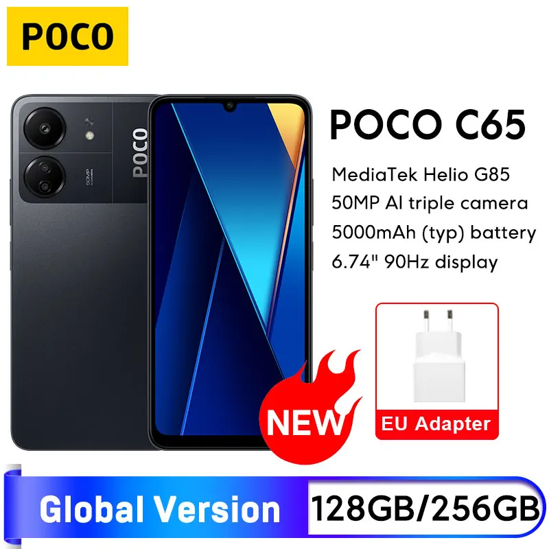 New POCO C65 Global Version 128GB/256GB MediaTek Helio G85 5000mAh Battery 6.74'' display 90Hz 50MP AI Triple Camera NFC