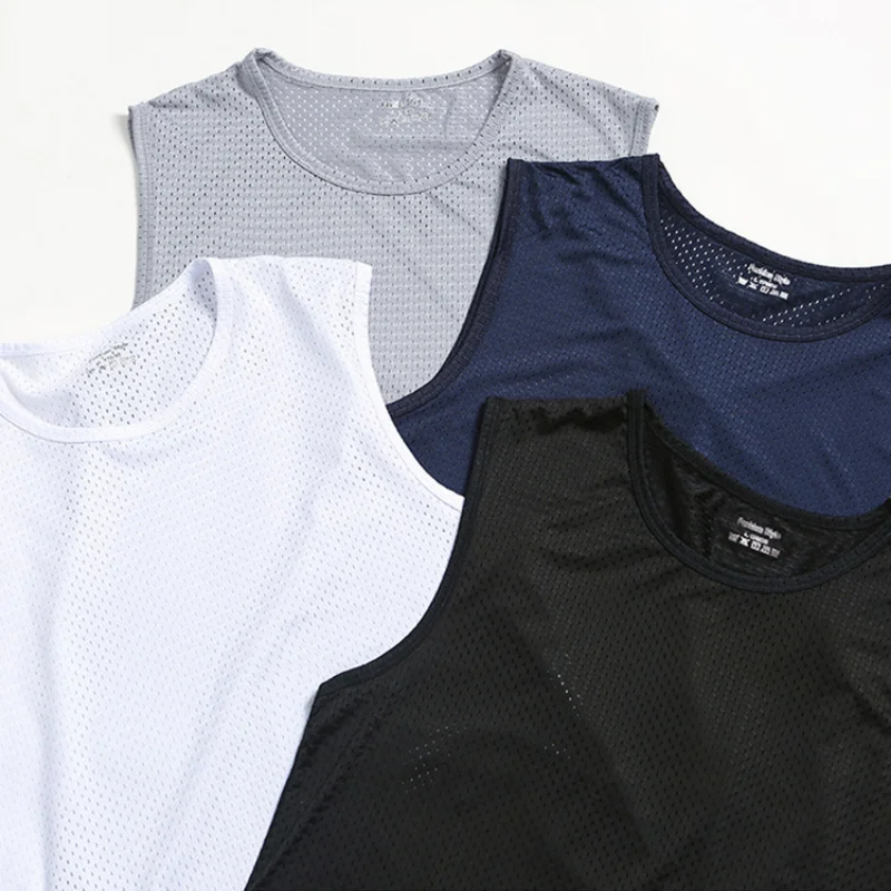 Men Ice Silk Tank Tops Underwear Mens Undershirt Transparent Shirts Male Bodyshaper Fitness Wrestling Mesh Breathable Singlets
